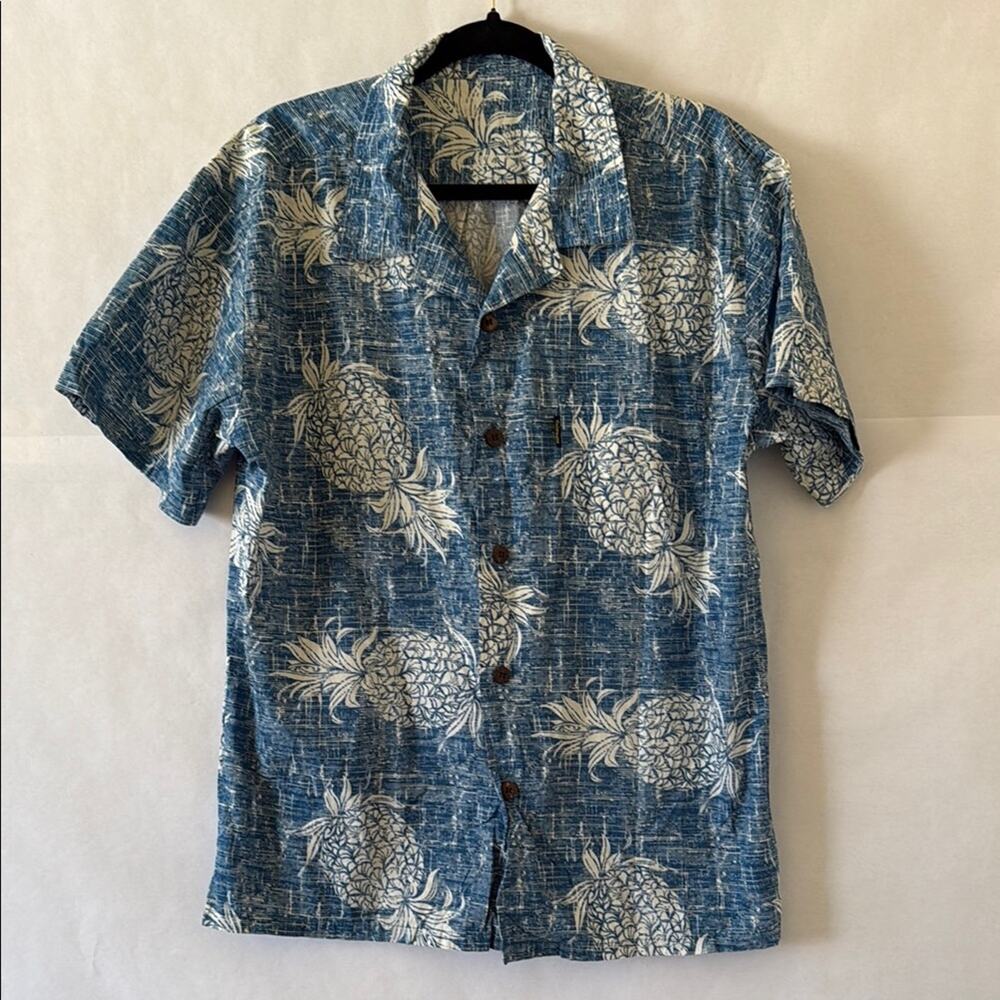 Palmwave Hawaiian Button Shirt Men's Size M Blue Pineapple Resortwear Camp